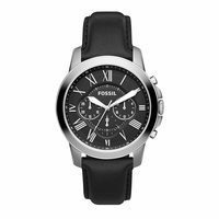 FOSSIL Grant 男士皮革表带不锈钢三眼计时石英表 FS4812
