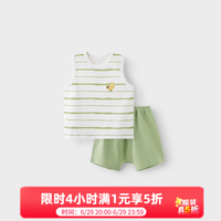 巴厘小猪 男童背心套装宝宝夏季薄款无袖女童两件套婴儿上衣裤子套装 绿条纹 73 cm