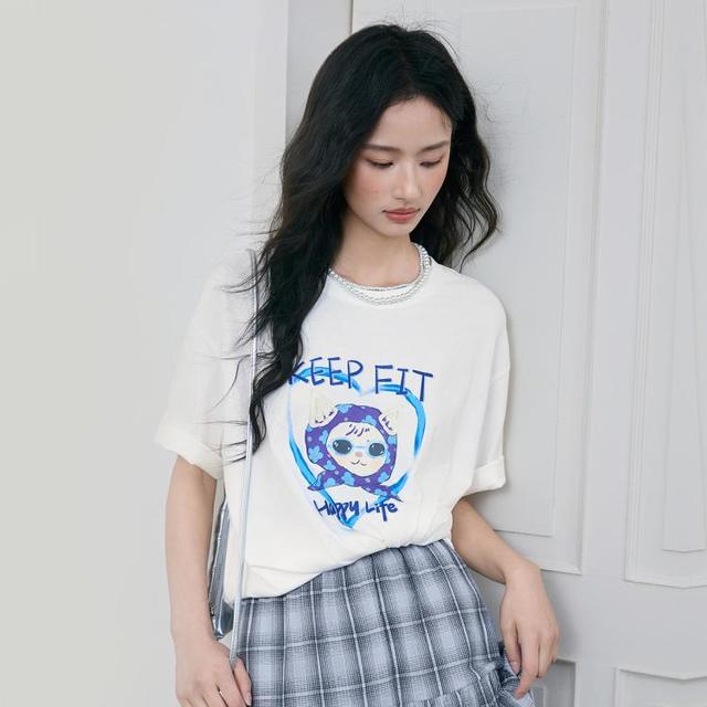 限尺码：诗凡黎 女士胶印图案休闲T恤