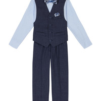 NAUTICA 男孩 4 件套正式套装,背心,裤子,有领礼服衬衫和领带, 坦桑石蓝