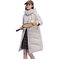 艾莱依 长款连帽加厚鸭绒女士羽绒服