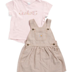 carhartt 儿童 CG9938 短袖连体衣和条纹套头衫套装 - 女孩, Carhartt Brown (幼儿)