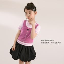 LUSON 童装 女宝宝裙子2026夏季新款中长款蛋糕型半身裙 黑色 130