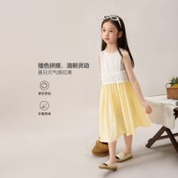LUSON 童装女童薄款连衣裙夏季纯棉透气好看儿童休闲裙子中大童 浅灰色 130