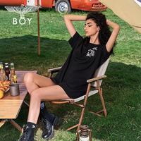 BOY LONDON 月桂女神 女士连衣裙 月桂叶印花显瘦黑色T恤裙