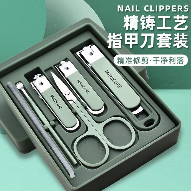 吉修（JIXIU）德国防飞溅指甲刀套装家用修剪指甲剪指甲钳修甲个护工具 抹茶绿-六件套