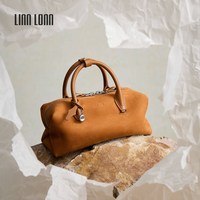 LINN LONN波士顿包包磨砂真牛皮女款单肩斜挎通勤包袋