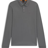 BOSS 男式 Passerby 修身弹力棉珠地布 Polo 衫, 开灰色。