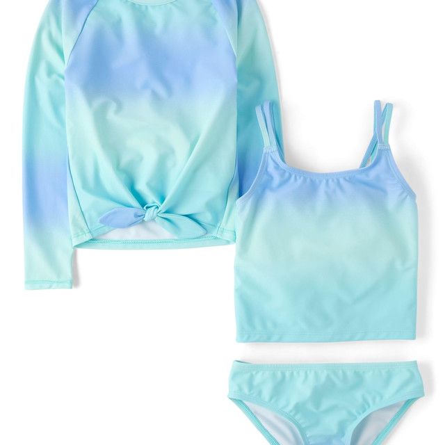 THE CHILDREN'S PLACE 女童长袖防晒衣和分体式泳衣,3 件套, Seagrove Ombre
