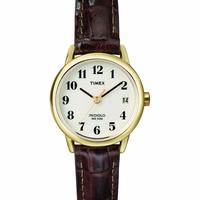 Timex 女士石英腕表 25毫米圆形表盘 棕色真皮表带 日期显示 夜光防水