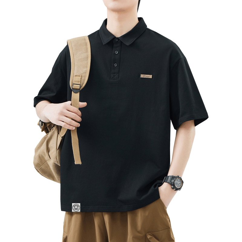 Paul Frank 大嘴猴 男士翻领宽松短袖POLO衫 黑色 3XL