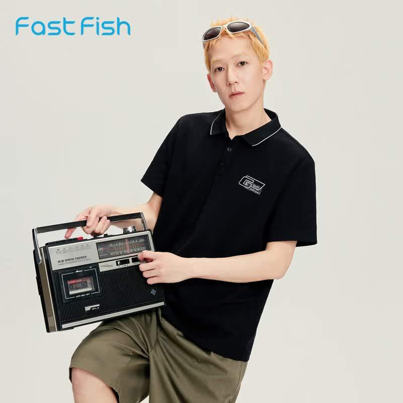 快鱼 男士POLO衫 黑色 2XL