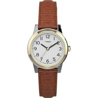 TIMEX 石英女士腕表 25mm圆形白色表盘 真皮表带 夜光显示 30米防水