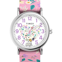 TIMEX 女士石英腕表 38毫米圆形表盘 织物表带 矿物玻璃 30米防水 粉色