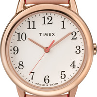 TIMEX 女士石英腕表 30mm玫瑰金表壳 奶油色表盘 粉色真皮表带 30米防水