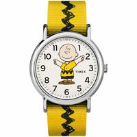 TIMEX 中性石英腕表 38mm圆形白盘 黄黑条纹尼龙表带 夜光功能 30米防水
