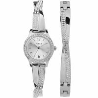 TIMEX 女士腕表 优雅水晶石英机芯防水合金手表礼盒 含手链