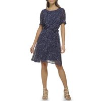 Donna Karan DKNY 女式雪纺工作圆领连衣裙, *蓝/粉色, 2