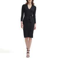 Donna Karan 女式连衣裙 Tie Waist Sweater Dress V-neck Dress