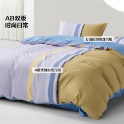 水星家纺 床上三/四件套纯棉 全棉印花套件 被套床单枕套 (100%全棉+简约宅寂风) 40支
