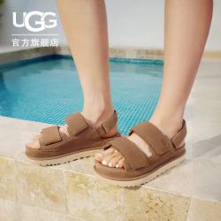 UGG 1141493 金星露趾魔术贴厚底增高凉鞋 栗色