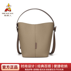 稻草人 女士单肩包 中号牛皮通勤水桶包