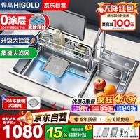 悍高 Pro厨房水槽 70*48大挂篮 银色压纹+龙头