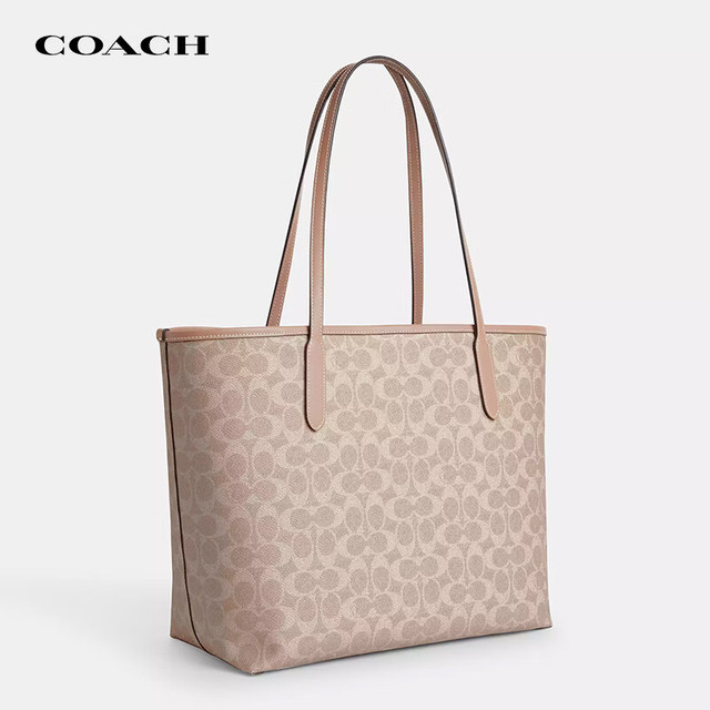 COACH 经典标志双面老花 女士托特包  SV/沙黄色/灰褐色
