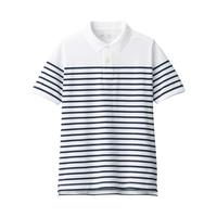 MUJI 男式水洗珠地网眼POLO衫 白色条纹 L