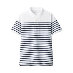 無印良品 MUJI 男式水洗珠地网眼POLO衫 白色条纹 L