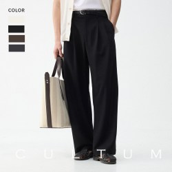 CULTUM 春夏弯刀阔腿直筒裤百搭男士休闲西裤 黑色 32