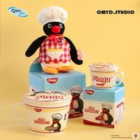 CMYD Pingu企鹅陶瓷泡面碗饭碗带盖马克杯学生礼物餐具套装