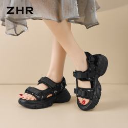 则则 凉鞋女2026夏季新款厚底外穿舒适女鞋轻质运动百搭鞋子女 黑色 37