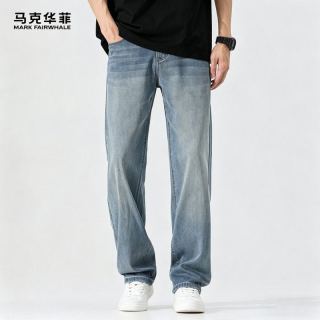 马克华菲 赛尔天丝牛仔裤男士夏季新款薄款宽松直筒休闲冰丝裤子