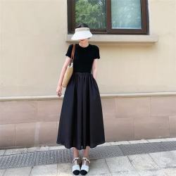 FOURDATRY 小香风连衣裙女法式高腰显瘦气质高级长裙圆领