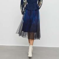 S.DEER 女装松紧渐变网纱不规则A字伞裙S233Z1131 深钴蓝/