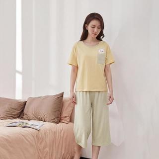 顶瓜瓜 100%棉 短袖七分裤 女士家居服套装