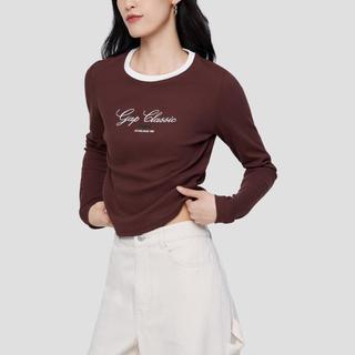 Gap 盖璞 女士刺绣Logo修身圆领针织衫