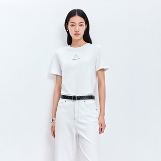 LILY 撞色小猫刺绣 正肩圆领短袖T恤 女