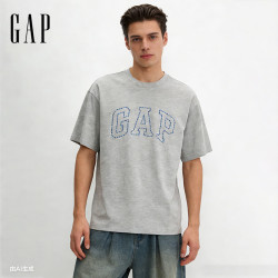 Gap 纯棉logo字母宽松短袖T恤 浅灰色 L