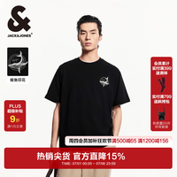 杰克琼斯 杰克·琼斯(JACK&JONES)男装25年短袖T恤男士夏季100%纯棉圆领潮流休闲航海系列宽松半袖 E43纯黑色 常规 XL