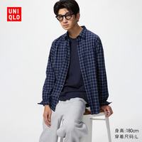 优衣库 484896 优质长绒棉 藏青色 XL 格子衬衫