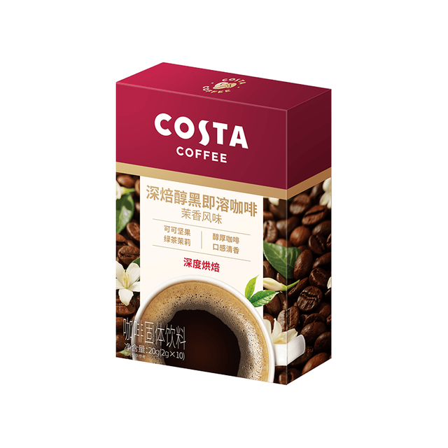 COSTA 咖世家 速溶咖啡0糖0脂健身即溶黑咖啡深烘口感醇厚茉香2g*10条x1盒