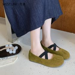 西遇 假分趾玛丽珍鞋女2026夏季新款交叉带舒适软底芭蕾风浅口单鞋