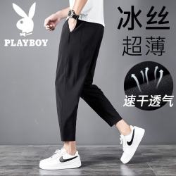 PLAYBOY 冰丝速干 黑色 XL 男士休闲裤