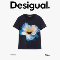 Desigual 春夏新品 女式短袖T恤 花卉刺绣装饰时尚潮流原创小众休闲上衣