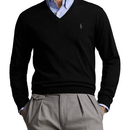 RALPH LAUREN 男士可机洗羊毛V领毛衣