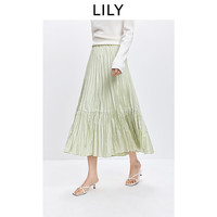 LILY 2026春新款女装欧若风薄荷曼波缎面气质通勤压褶A字半身裙 319水绿