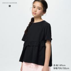 优衣库 483382 荷叶边设计 黑色 160cm 女童T恤
