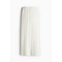 H&M HM女装休闲裤夏季松紧腰直筒宽松皱感抽绳长裤1259463 黑白可选